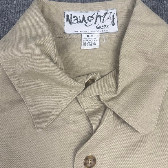 Vintage Naughty Gear Men's‎ Tan Short Sleeve Button Up Work Shirt 2XL - Picture 5 of 7